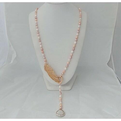 37'' Multi Color Pearl Necklace Pendant CZ Connector