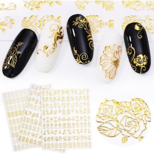 1 Sheet Large 3D Nail Sticker Gold Transfer Stickers Beautiful Decals Decoration Nail Art Accessories DIY Design Sliders Papers