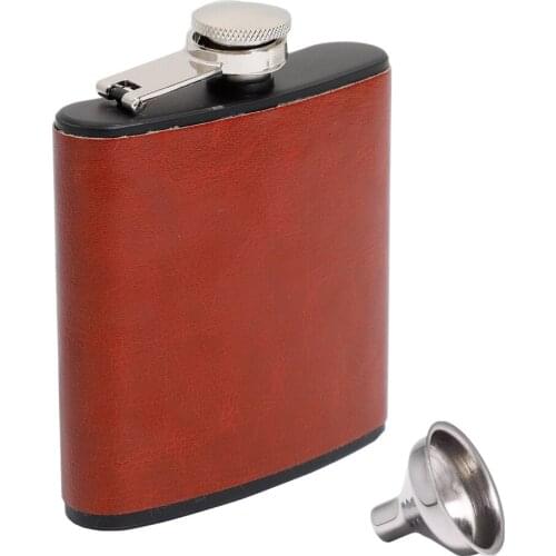 6oz Hip Flask Stainless steel Dark brown PU Leather 170ML Portable Outdoor Travel Personalized Whisky Vodka Flagon Mens gift