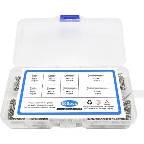 800Pcs M2 Cross Flat Head Self Tapping Screw Assortment Kit Wood Tool Thread Nail Screw Sets DIY Countersunk Head Smal Screws