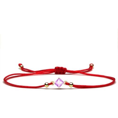 Shiny Square Purple Cubic Zirconia Crystal Cute Charm Bracelet Women Pretty Chic CZ Stones Red String Simple Fashion Jewelry Her