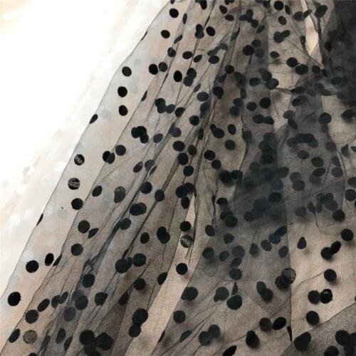 Retro Style Black Polka Dot Print Tulle Lace Fabric African Soft Mesh Tulle Net Laces Fabric For Women 1 yard