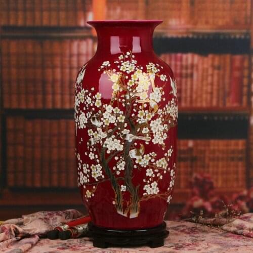 Jingdezhen Ceramic Crystal Glaze Rose Red Oriental Melon Landing Large Vase Decorative Chinese Household Decoration vase home