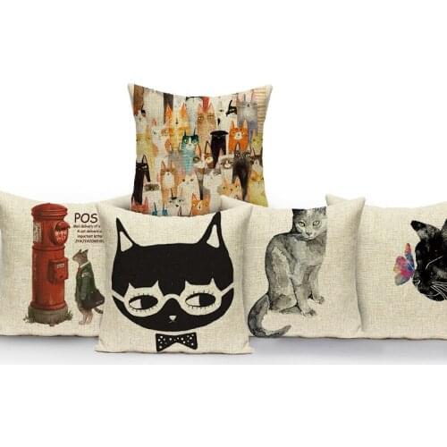 Animal Cat Pattern Pillow Case Decor Cute Cartoon Cushion Cover for Sofa Pillowcase Square Pillow Covers for Car Seat Home Decor