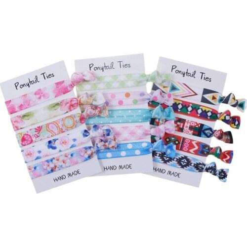 5/8" floral flowers fold over elastic foe hair ties for women girls Hair Accessories 15 pcs=3 sets/lot