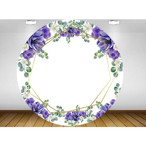 Round panel background circle backdrop purple flower baby shower birthday party decor candy table banner YY-228