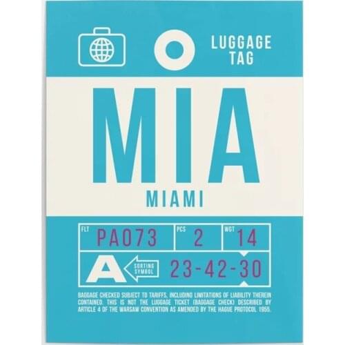 Canvas HD Prints Pictures Miami Airport Wall Art Painting Home Decor Modular Retro Airline Luggage Poster Living Room Framework