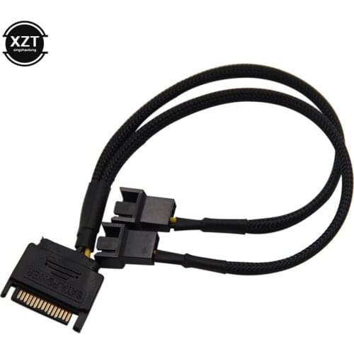 Sleeved SATA 15Pin to 2 Way 3Pin 4Pin Cooling Fan Power Adapter Extension Cable Wire Cord for Computer Cables Accessory