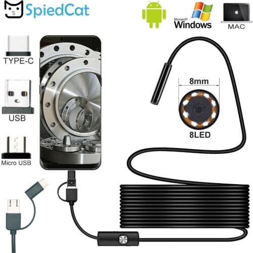 3in1 8mm Lens 1/2/3.5/5/10M Soft Cable Android PC Typec-C USB Endoscope Camera Waterproof Snake Borescope Pipe Tube Inspection