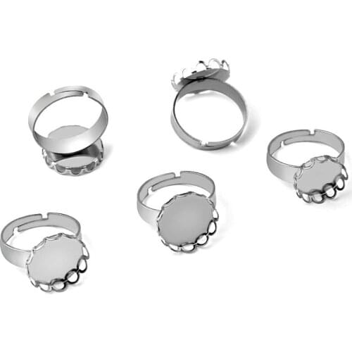 Stainless Steel Ring Findings Base Blanks Glass Resin Cabochons 12mm 14mm Round Lace Bezel Rings Settings DIY NO Fade
