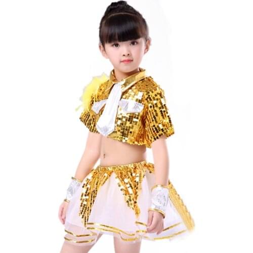 Sequin Jazz Dance Costume Children Girls Jazz Dance Performance Shirt Pants Glod Hip Hop New Kid Girl Jazz Dancewear