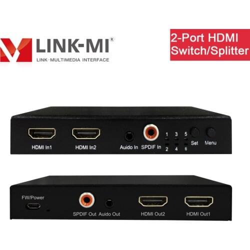 LINK-MI 2-Port Video Switcher HDMI 1x2 Splitter 2x1 Switch Support 4K@60Hz HDR EDID Management with Analog SPDIF Audio Extract