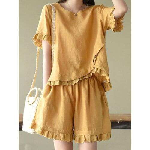 O Neck patchwork top two piece set