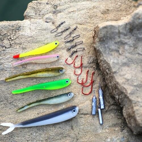 MIZUGIWA Drop Shot 21 Kit Inc Soft Shad Minnow Bait Hook Drop Shot Weight Snap Swivels For Bass Perch Walley Trout Fishing