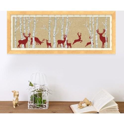 Christmas deer cross stitch kit simple tree forest animal 14ct 11ct linen flaxen canvas embroidery DIY needlework