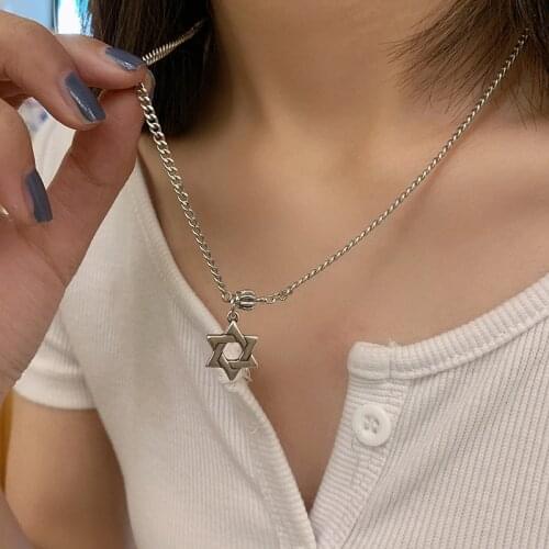 S925 Silver Necklace for Women Six Star Crown Retro Necklace Five Pointed Star Simple Long Necklace Jewelry Wholesale