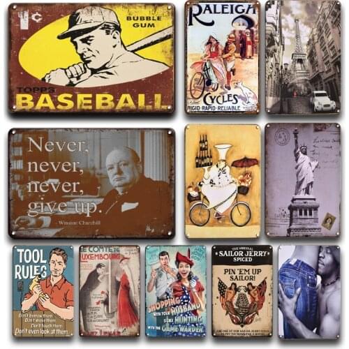 Vintage Baseball Poster Metal Plate Tin Sign Wall Sticker Home Decor Funny Bar Kitchen Decorative Wall Plaque cooking Sign