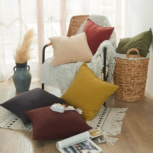 Nordic Simple Pillow Case Washed Cotton Pure Color Pressed Edge Comfortable Pillowcase Home Decor Sofa Cushion Cover Pillow Case