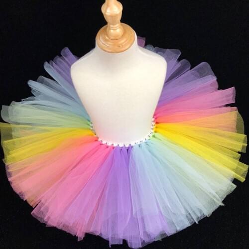 Rainbow Tutu Skirts Baby Girls Crochet 3Layers Fluffy Tulle Skirt Kids Ballet Dance Pettiskirts Children Party Skirt Underskirts