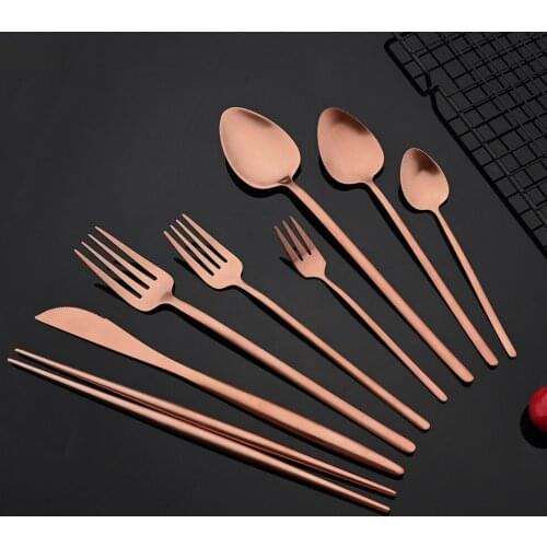 Rose Gold Cutlery Set Fork Knife Spoon 18/10 Stainless Steel Dinner Dinnerware Set Fork Spoon Knife Chopsticks Set Dropshipping