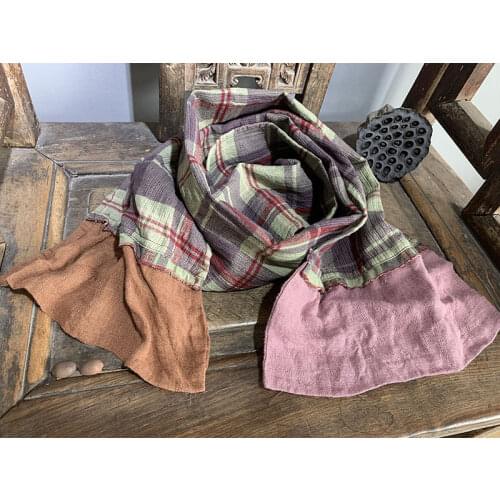 Women Loose Patchwork Scarf Female Cotton Linen Spliced Scarves Ladies 2020 Spring Autumn Scarves