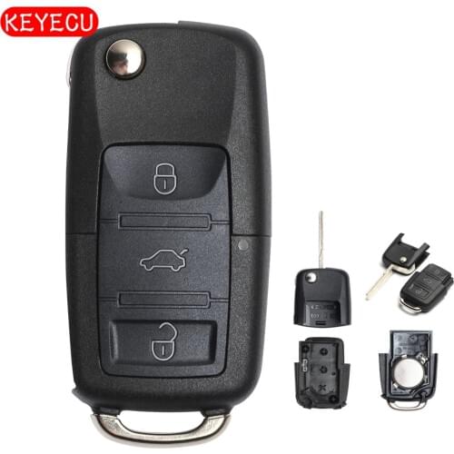 Keyecu Replacement Flip Remote Car Key Shell Case Fob 3 Button for VW Volkswagen Passat Golf Beetle GTI Rabbit +Battery Inside
