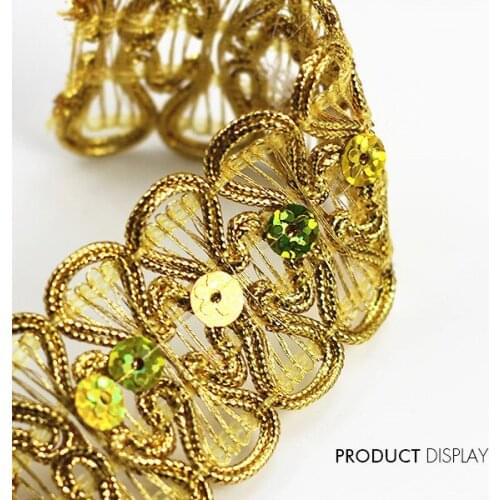 Beaded Gold Sequin Fabric Applique Decorated Braided Lace Ribbon Trim Sewing Supplies 5yard/T787
