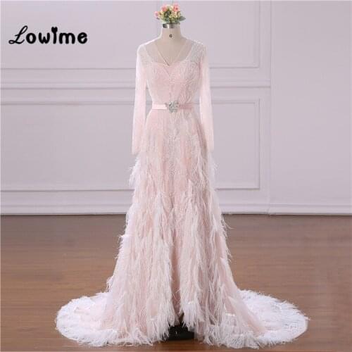 Feather Evening Dresses Couture Sequined Luxury Long Sleeve Prom Dresses 2018 Arabic Party Vestido De Festa With Crystal Belt