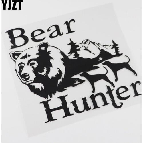 YJZT 17.9CMX16.6CM Bear Deer Hunter Hunting Dog Gun Bow Vinyl Black /Silver Car Sticker 13C-0110