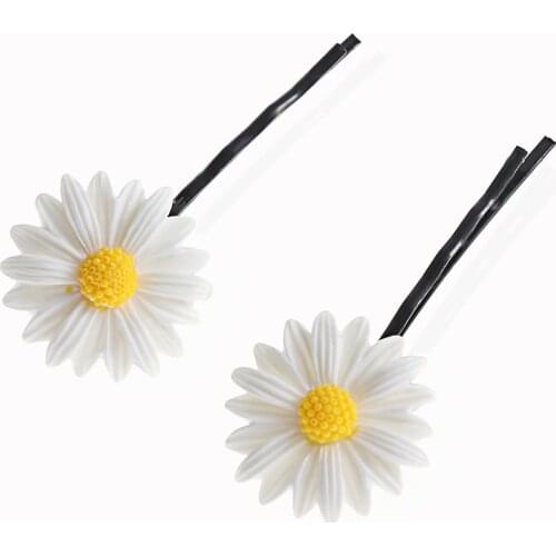 2Pcs Cute Mini Daisy Flower Hair Clip Hair Rope Ponytail Holder Fashion Elastic Hair Ring Woman Girls Hair Accessories