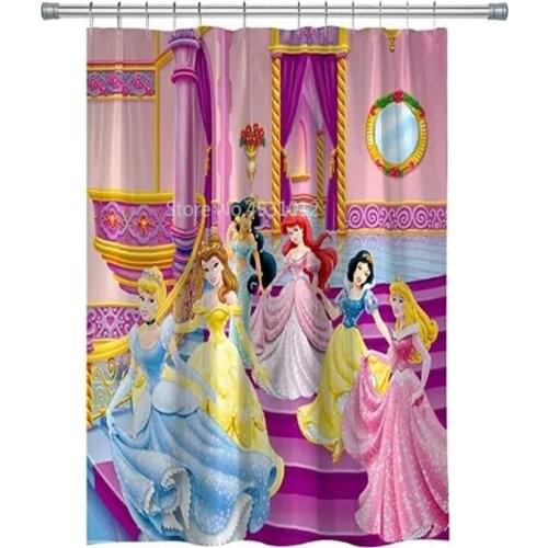 Disney Cartoon Princess Girls Shower Curtains Cinderella Snow White Waterproof with Hooks Set Bathroom Home For Girls Gifts