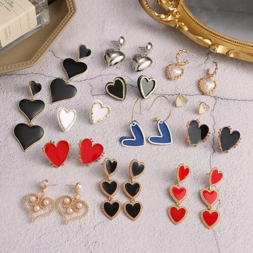 Enamel Heart Stud Earrings for Women Black Color Love Couple Gifts Trendy Korean Simple Cute Romantic Jewelry Accessories Ear