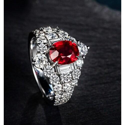 Trendy Ruby Gemstone Ring For Women Geometry Shape 925 Silver Red Zircon Female Wedding Fine Jewelry Finger Open Ring Drop Ship