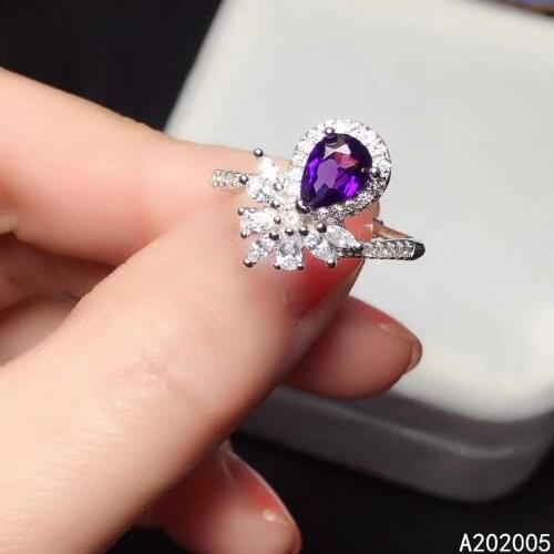 KJJEAXCMY fine jewelry 925 sterling silver inlaid Amethyst gemstone new Female adjustable ring elegant hot selling
