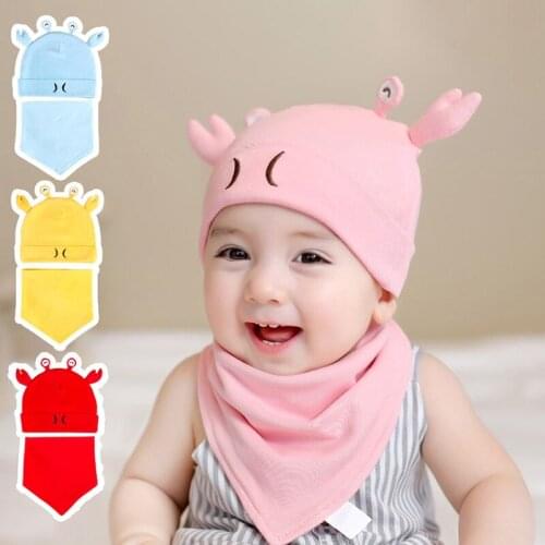 Winter Baby Girls Boys Toddler Cartoon Print Hats With Bibs 2Pcs Set Casual Caps Headwear