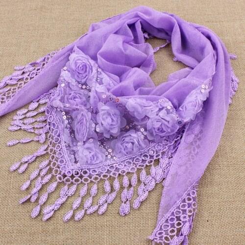 1PC New Female Women Tassel Shawls and Scarves Autumn Women Silk Flower Lace Triangle Pendant Scarf Fashion Women Scarf