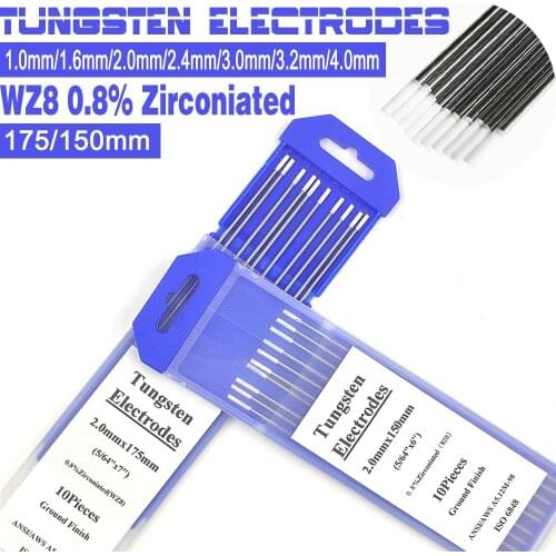 10Pcs WZ8 0.8% Zirconiated (White) Electrodes TIG Welding Rods 1.0/1.6/2.0/2.4/3.0/3.2 Gold Tig Electrodes for Tig Welding