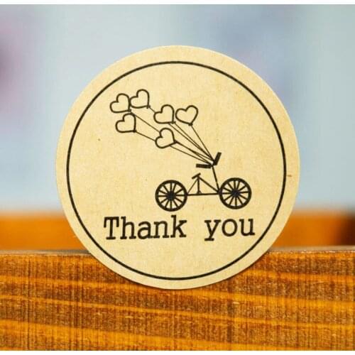204pcs Round Kraft Paper Sticker Scrapbooking Bicycle Heart Thank You Stickers Seal Label Baking Gift Paper Box Decoration