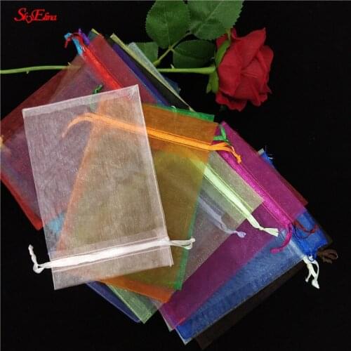 50 Wedding Drawstring Organza Bag Jewelry Packaging Bag Event Party Candy Bag Christmas Tulle Gift Bag 2021 5z