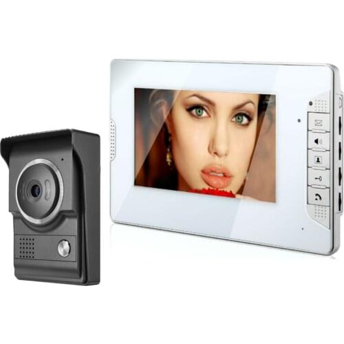 7 inch Wired Video Doorbell Indoor Monitor with IR-CUT Rainproof Outdoor Camera Visual Intercom Two-way Audio Remote Unlock