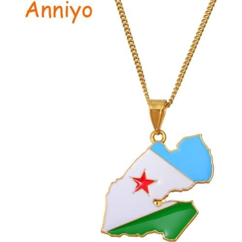 Anniyo DJIBOUTI Flag & Map Pendant Necklaces for Women Men Gold Color Charm Gabuutih Jewelry #158206