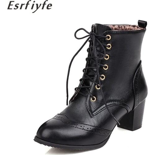 ESRFIYFE 2020 New Fashion Women Ankle Boots Thick Heel Round Toe Ladies Shoes Party Dancing Basic Pu Leather Martin Boots Girls