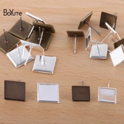 BoYuTe (100 Pieces/Lot) Fit 10MM 12MM Square Cabochon Earring Settings Diy Blank Stud Earring Base Jewelry Materials