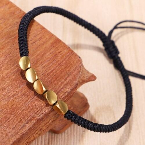 QiLuxy Handmade Weave Vajra Knot Copper Beads Rope Bracelets for Women Men Fashion Lucky Yoga Charm Bracelet Jewelry Gifts