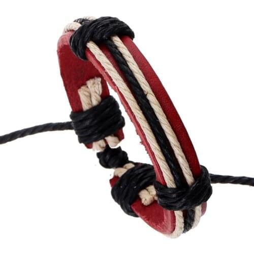 Red Vague Boho Gift Design Punk Bangle Fashion Vintage Genuine Woven Leather Women Bracelets Men Jewelry Accessories