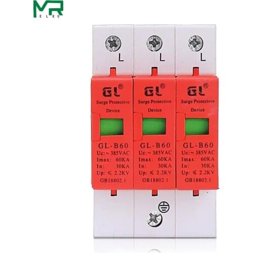 C60-3P 30KA~60KA AC ~385V 3P Surge Protector Protective Low-voltage Arrester Device 30KA