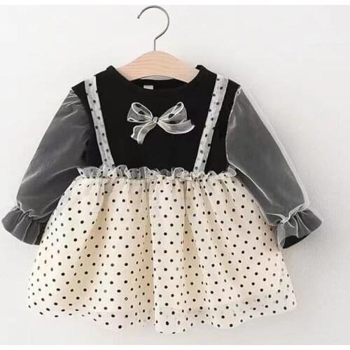 Baby Clothing 2021 Autumn Winter New Kid Long Sleeve Dot Mesh Dress For Girls Princess Dress Sweet Toddler Costume 0-3 Years Old