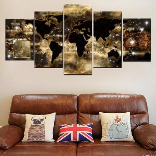 Home Decor 5 Piece World Map Picture Wall Art Living Decor Modern Poster Hd Print Canvas Painting Wall Decor Bedroom Decor Frame