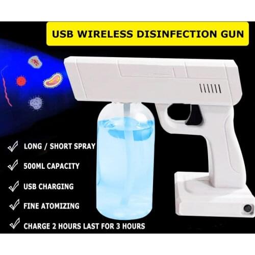 500ML Electric Sanitizer Sprayer Nano Blue Ultraviolet Spray Disinfector Humidifier Atomized USB Rechargeable Home Supplies