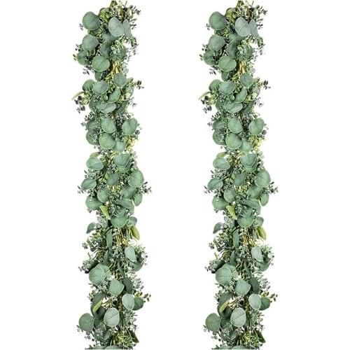 Artificial Eucalyptus Leaves Garland, 6.5Ft Fake Greenery Frosted Vine for Wedding Table Runner Mantel Home Decor